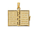 14k Yellow Gold Textured Blue Enamel Bible Book with Moveable Pages Pendant