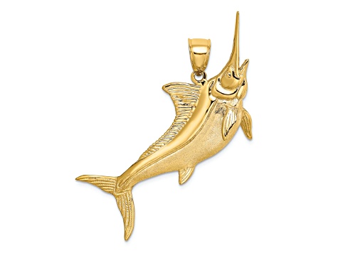 14k Yellow Gold 3D Satin Polished and Textured Marlin Charm