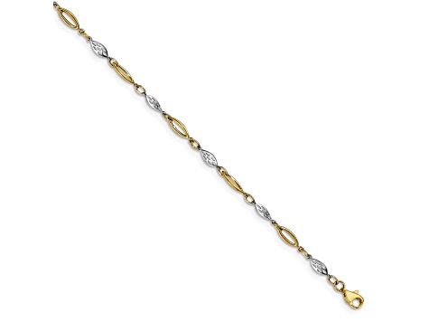 14K Two-tone Polished Fancy Link Anklet