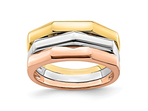 14K Tri-Color Polished Ridged Peak Band