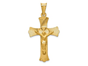 14k Yellow Gold Polished Satin and Diamond-Cut Crucifix Pendant