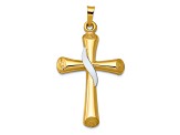 14K Yellow and White Gold Hollow Cross with Drape Pendant