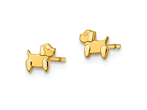 14K Yellow Gold Polished and Satin Dog Post Earrings