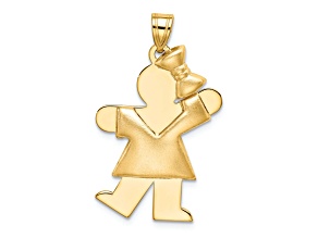 14k Yellow Gold Satin Puffed Girl with Bow on Right Charm