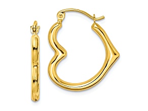 10k Yellow Gold 7/8" Heart Shape Hoop Earrings