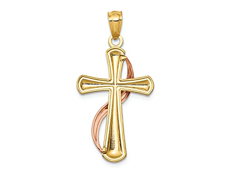 14K Yellow and Rose Gold Polished Cross with Drape Pendant