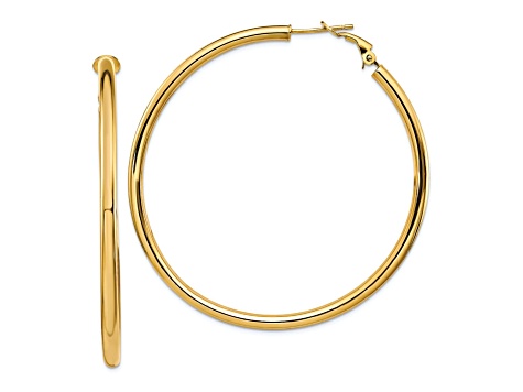 14k Yellow Gold 2 1/4" Polished Round Hoop Earrings