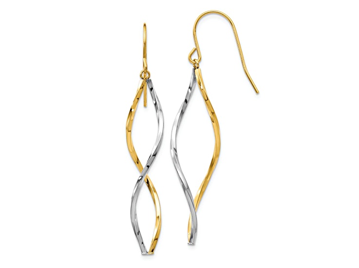 14k Yellow Gold and 14k White Gold Twisted Dangle Earrings