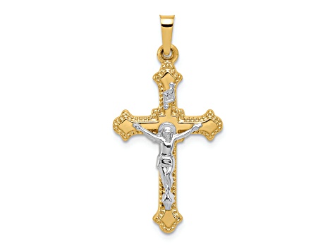 14K Yellow and White Gold Polished INRI Crucifix Pendant