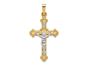 14K Yellow and White Gold Polished INRI Crucifix Pendant