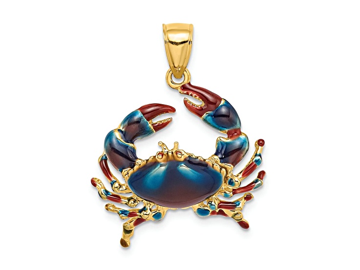 14k Yellow Gold Blue Enamel Stone Crab Charm