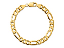 Real 10K Yellow Gold Fancy Textured Figaro Link Bracelet – 5mm Width, 7 To 8 Inch Adjustable