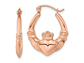14k Rose Gold Polished 7/8" Claddagh Hoop Earrings