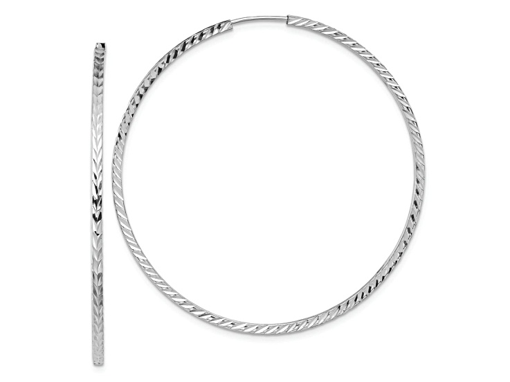 Rhodium Over 14k White Gold 1 15/16" Diamond-Cut Square Tube Endless Hoop Earrings