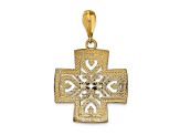 14k Yellow Gold and Rhodium Over 14k Yellow Gold Diamond-Cut Heart Cross Charm