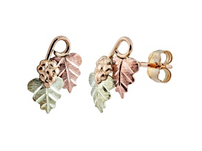 Gold 10k Yellow Gold, 12k Green & Rose Gold Grape Leaf Earrings