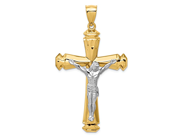 14k Yellow Gold and 14k White Gold Diamond-Cut Polished Crucifix Pendant