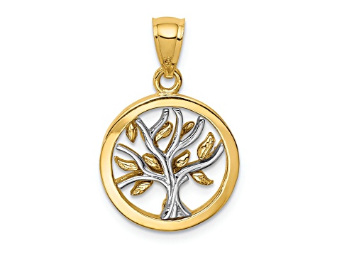 14k Yellow Gold and 14k White Gold Polished Tree of Life Pendant