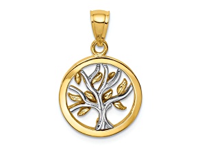 14k Yellow Gold and 14k White Gold Polished Tree of Life Pendant