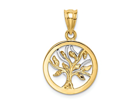 14k Yellow Gold and 14k White Gold Polished Tree of Life Pendant