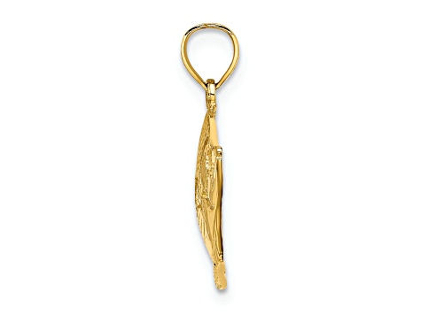 14k Yellow Gold 2D Polished Textured Fish Charm