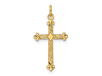 Picture of 14k Yellow Gold Polished and Textured Solid Diamond Shape Cross Pendant