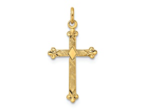14k Yellow Gold Polished and Textured Solid Diamond Shape Cross Pendant