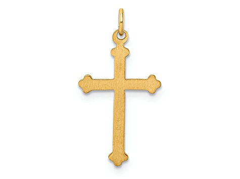 14k Yellow Gold Polished and Textured Solid Diamond Shape Cross Pendant