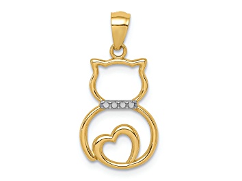 Picture of 14K Yellow Gold with White Rhodium Diamond-cut Sitting Cat Pendant