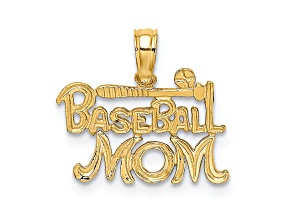 14k Yellow Gold Textured BASEBALL MOM Charm