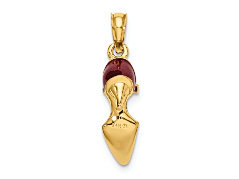 14k Yellow Gold 3D and Textured Maroon Enamel Closed Toe High Heel Charm