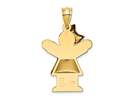 14k Yellow Gold Satin Puffed Girl with Bow on Left Charm