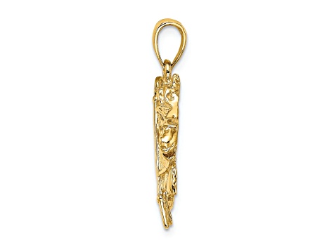 14k Yellow Gold Textured Horse Head with Shoe and Crop Pendant
