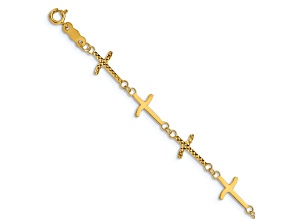 14k Yellow Gold Polished Diamond-Cut Crosses Bracelet