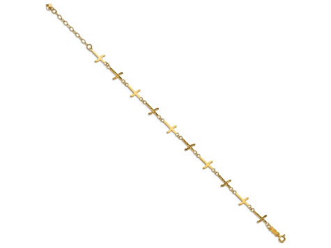 14k Yellow Gold Polished Diamond-Cut Crosses Bracelet