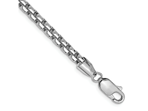 Rhodium Over 14k White Gold 3.6mm Round Box Link Bracelet, 7 Inches