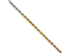 14k Tri-color Gold 1.5mm Solid Diamond-Cut Rope 16 Inch Chain