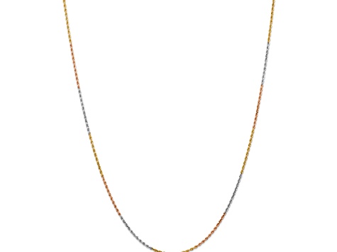 14k Tri-color Gold 1.5mm Solid Diamond-Cut Rope 16 Inch Chain