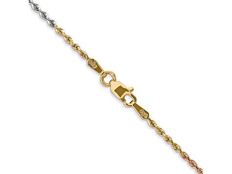 14k Tri-color Gold 1.5mm Solid Diamond-Cut Rope 16 Inch Chain