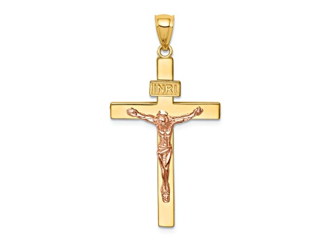 Large Wood Textured Crucifix Pendant – 36.5mm X 7.2 Cm, 14k Gold Plated, With Microfiber Cloth