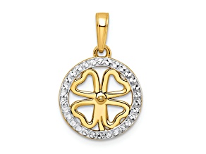 14K Yellow Gold with White Rhodium Diamond-Cut Four-leaf Clover Pendant