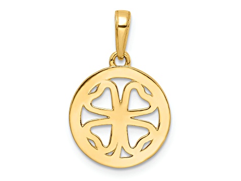 14K Yellow Gold with White Rhodium Diamond-Cut Four-leaf Clover Pendant