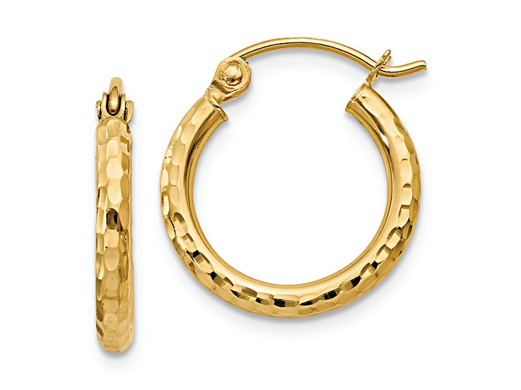 14k Yellow Gold Diamond-Cut 9/16" Round Tube Hoop Earrings