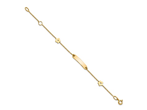 14K Yellow Gold Polished ID with Flower Childrens Bracelet