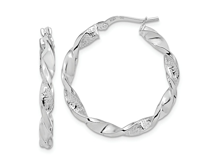 Rhodium Over 14K White Gold Polished and Textured 1 1/8
