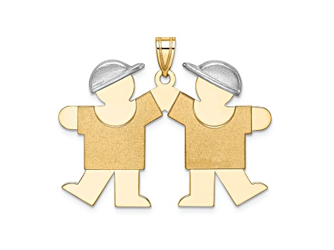 14k Yellow Gold and 14k White Gold Satin Large Double Boys Charm
