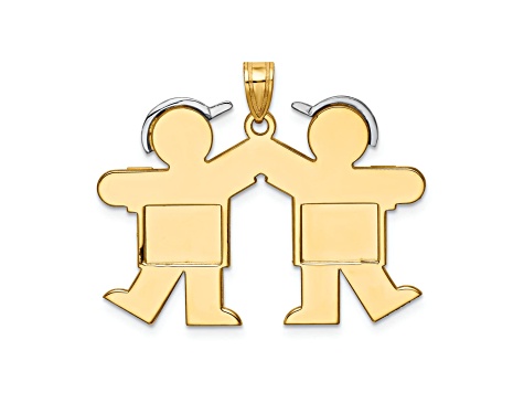14k Yellow Gold and 14k White Gold Satin Large Double Boys Charm