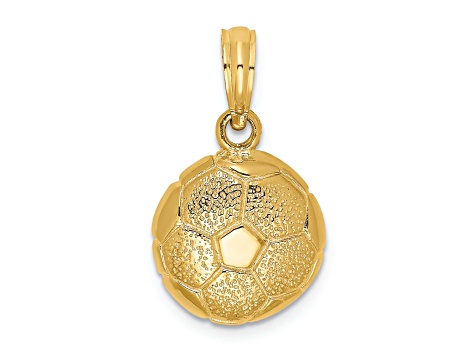 14k Yellow Gold Solid Polished and Textured Open-backed Soccer Ball pendant