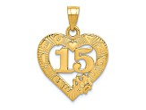 14k Yellow Gold Textured 15 In Quince Anos Heart Frame Pendant