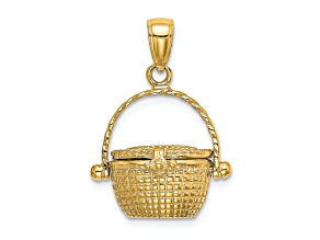 14k Yellow Gold 3D Textured Moveable Nantucket Basket Charm